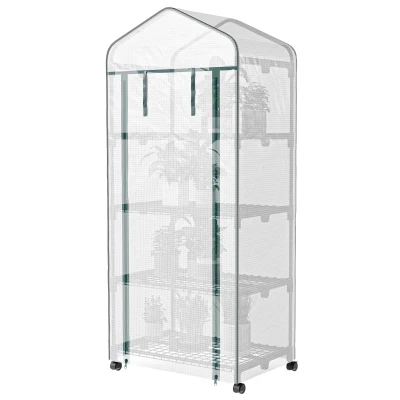 Outsunny Portable Greenhouse, Outdoor Hot House Plant Flower Greenhouse with 4 Tier Shelves, PE Cover, White