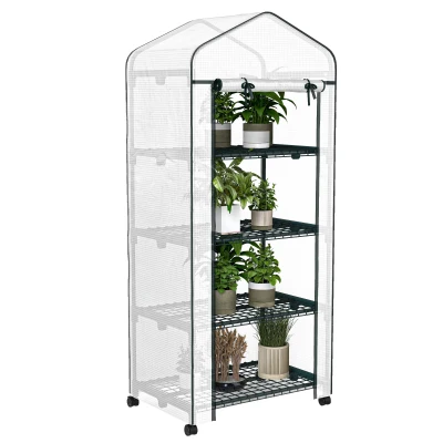 Outsunny Portable Greenhouse, Outdoor Hot House Plant Flower Greenhouse with 4 Tier Shelves, PE Cover, White