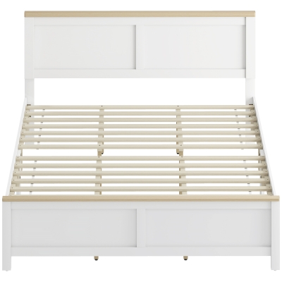 HOMCOM Queen Platform Bed Frame with Headboard, Wooden Slats, White