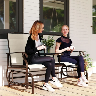 Outsunny Outdoor Glider Bench Loveseat, Metal Frame, Beige