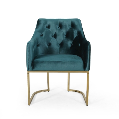 Modern Glam Club Chair with Velvet Upholstery, Ergonomic Design with Curved Backrest and Armrest, 26" L x 26" W x 34" H, Teal