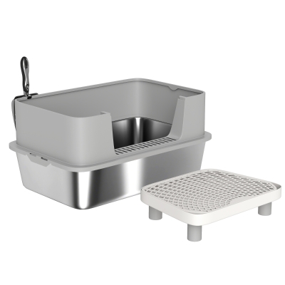 PawHut Stainless Steel Cat Litter Box with Scoop & High Sides