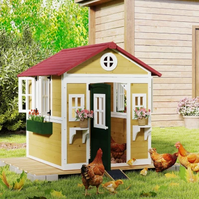 Outsunny Wooden Playhouse for Kids, Outdoor, Beige