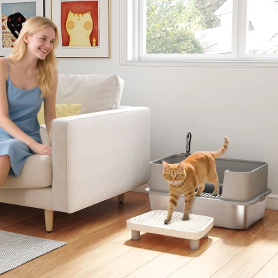 PawHut Stainless Steel Cat Litter Box with Scoop & High Sides