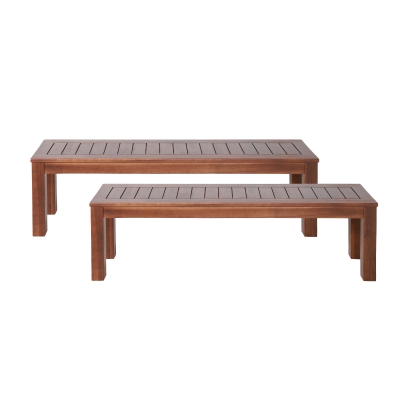 Rustic Acacia Wood Bench Set of 2 with Slat Panel Design, Rustic Style with Earthy Textures, 62" L x 14.5" W x 18" H, Dark Brown