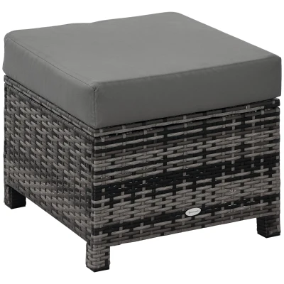 Outsunny Patio Rattan Ottoman, Outdoor Wicker Footrest with Soft Cushion, Metal Frame for Backyard, Garden, and Poolside, Grey