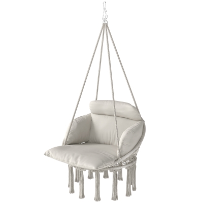 Outsunny Boho Hammock Chair Swing Hanging Chair with Cushion, Chain, Steel Frame for Indoor Outdoor Bedroom Patio Balcony, Cream