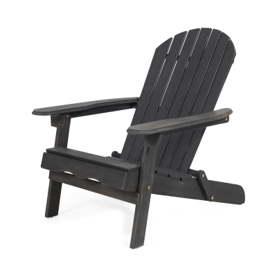Rustic Acacia Wood Adirondack Chair with Traditional Slats, Foldable Patio Seating for Easy Storage, 30.5" L x 36" W x 34.5" H, Dark Grey