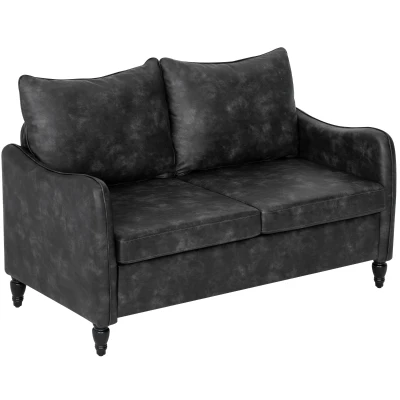 HOMCOM 55" Loveseat Sofa, Small 2 Seater Couch with Solid Wood Legs, Modern PU Leather Upholstered Sofa for Small Spaces, Grey