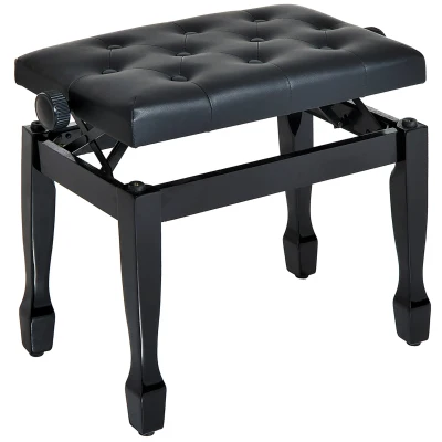 HOMCOM 25" Adjustable Height Piano Bench with Padded Cushion, Keyboard Seat with Storage and Solid Wood Legs, Black