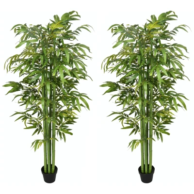 HOMCOM Set of 2 6 FT Artificial Tree Bamboo Tree Fake Plants in Pot for Home Office Living Room Decor, Green