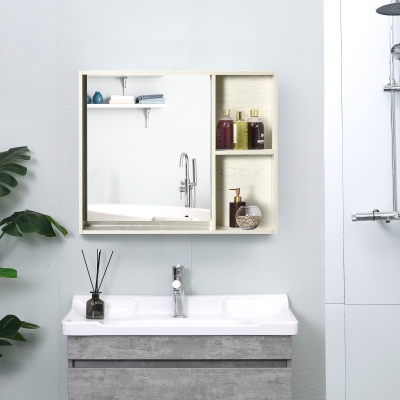 kleankin 31.5 Inch x 25.5 Inch Medicine Cabinet with Mirror, 2-Tier Storage Shelf, Wall Mounted Bathroom Mirror Cabinet, White