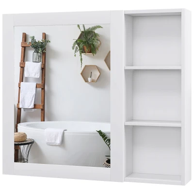 kleankin MDF Medicine Cabinet with Mirror, Bathroom Storage Cabinet with 3-tier Shelves, Wall Mounted, White