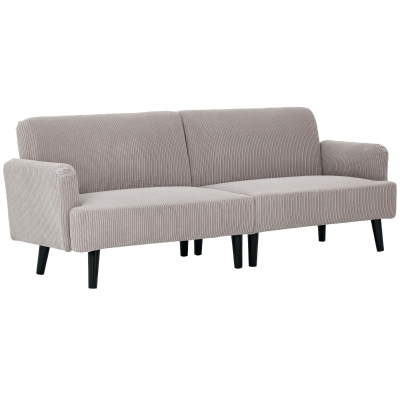 HOMCOM Modern Couch, 3 Seater Sofa, Corduroy Loveseat with Rubberwood Legs and Extra-Wide Seat, Beige