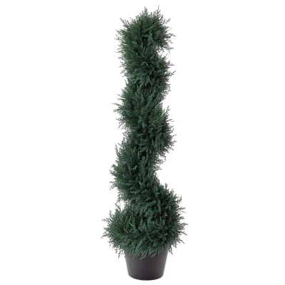 Outsunny 35.5" Topiary Trees Artificial Faux Fakes Spiral Plant Green Cedar Tree Indoor Decor with Nursery Pot