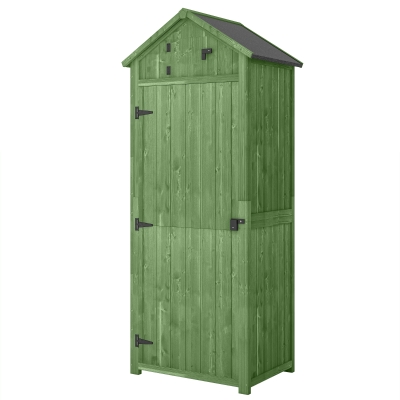 Outsunny 30" x 21" x 71" Garden Storage Shed, Outdoor Tool Utility Storage House  with 3 Tier Shelves and Roof, Green