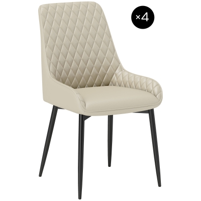 HOMCOM Upholstered Kitchen Chairs, Modern Dining Chairs Set of 4 with Diamond Tufting and Steel Legs for Dining Room, Khaki