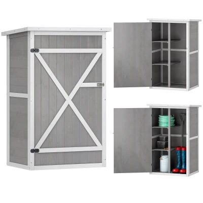 Outsunny 29.9"x21.7"x45.3" Garden Storage Shed with Asphalt Roof, Outdoor Storage Cabinet w/ Shelves, Grey