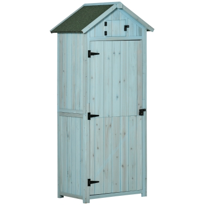 Outsunny 30" x 21" x 71" Garden Storage Shed, Outdoor Tool Utility Storage House  with 3 Tier Shelves and Roof, Blue