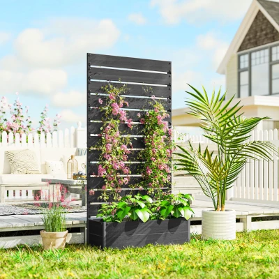 Raised Garden Bed with Trellis 35.75" L x 15" W x 70.75" H Black