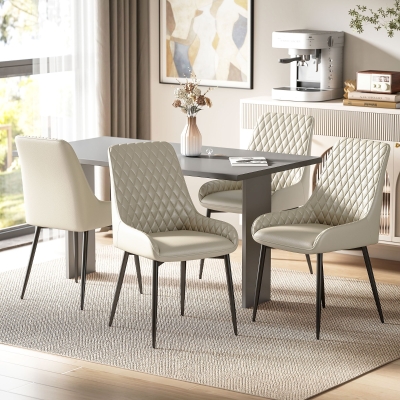 HOMCOM Upholstered Kitchen Chairs, Modern Dining Chairs Set of 4 with Diamond Tufting and Steel Legs for Dining Room, Khaki