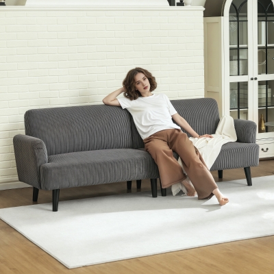 HOMCOM Modern Couch, 3 Seater Sofa, Corduroy Loveseat with Rubberwood Legs and Extra-Wide Seat, Grey