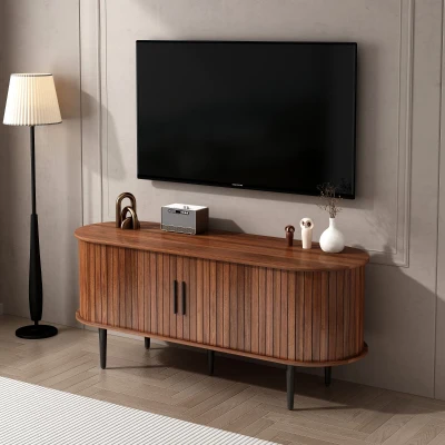 47" Modern TV Stand with Sliding Door, Walnut
