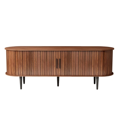 55" Modern TV Stand with Storage Compartment and Sliding Door, Walnut