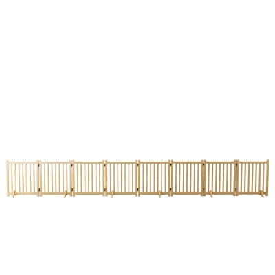8-Panel Wooden Freestanding Dog Gate with Folding Design, Natural