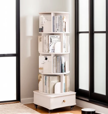 Rotating Bookshelf with 360-Degree Rotating Design, White