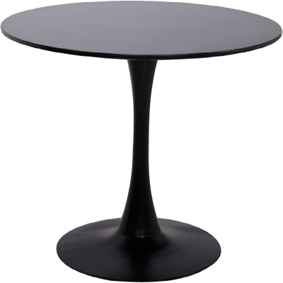 Modern Round Dining Table with Strong Metal Base, Black