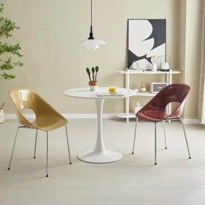 Modern Round Dining Table with MDF Top, White