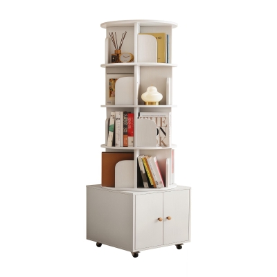 Rotating Bookshelf with Drawer and 360-Degree Display, White