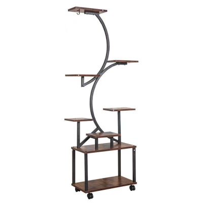 8-Tier Indoor Plant Stand with Grow Lights, Black+Dark Walnut