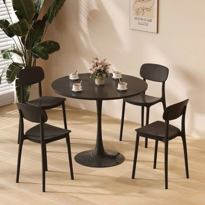 Modern Round Dining Table with MDF Top and Steel Base, Strong Construction, Black