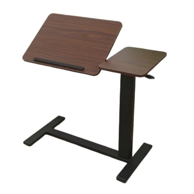 Folding Overbed Bedside Desk with Tilting Tray, Walnut+Black