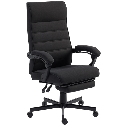 Vinsetto Office Chair, High Back Desk Chair, Swivel Recliner with Adjustable Height, Footrest and Padded Armrest, Black