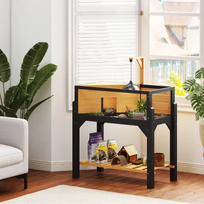 PawHut Wooden Tortoise Habitat with Storage Shelf, Yellow