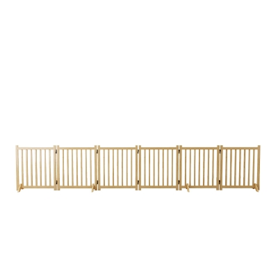 6-Panel Wooden Freestanding Dog Gate, Natural