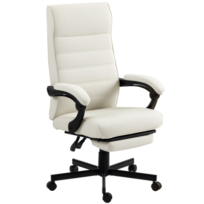Vinsetto Office Chair, High Back Desk Chair, Swivel Recliner with Adjustable Height, Footrest and Padded Armrest, Cream White