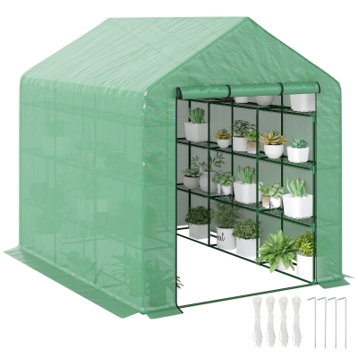 Outsunny Outdoor Walk-in Greenhouse, 18 Shelves, Green