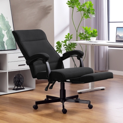 Vinsetto Office Chair, High Back Desk Chair, Swivel Recliner with Adjustable Height, Footrest and Padded Armrest, Black
