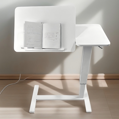 Overbed Bedside Desk with Tilting Tray, White