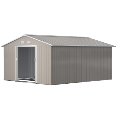 Outsunny Metal Storage Shed, Utility Shed with Double Locking Doors, Light Gray