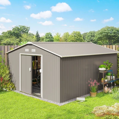 Outsunny Metal Storage Shed, Utility Shed with Double Locking Doors, Light Gray