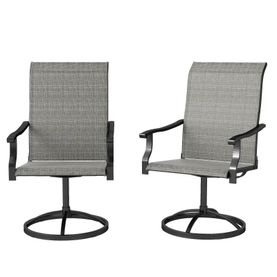 Outsunny Outdoor Swivel Dining Chairs Set of 2, High Back Swivel Chairs with All Weather Mesh for Deck, Backyard, Poolside, Grey