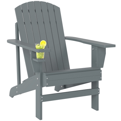 Outsunny Oversized Adirondack Chair, Outdoor Lounge with Cupholder, Dark Gray