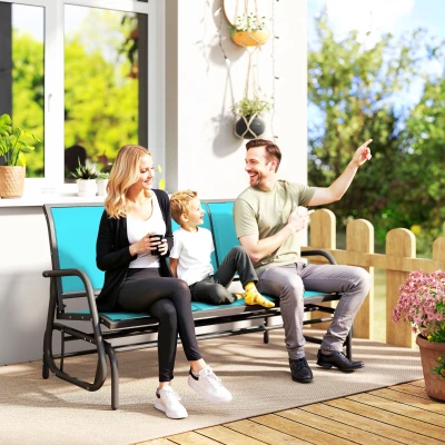 Outsunny 3-Seat Outdoor Patio Glider Bench, Metal Frame, Blue