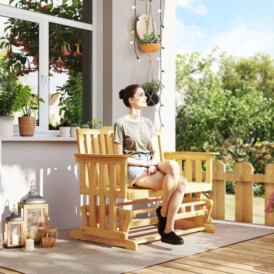 Outsunny 2-Person Patio Swing Glider Bench, Natural Wood