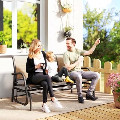 Outsunny 3-Seat Outdoor Patio Glider Bench, Metal Frame, Brown